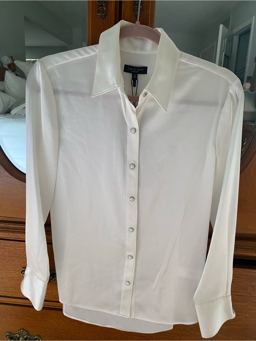rag & bone Ivory Satin Button-Up Blouse